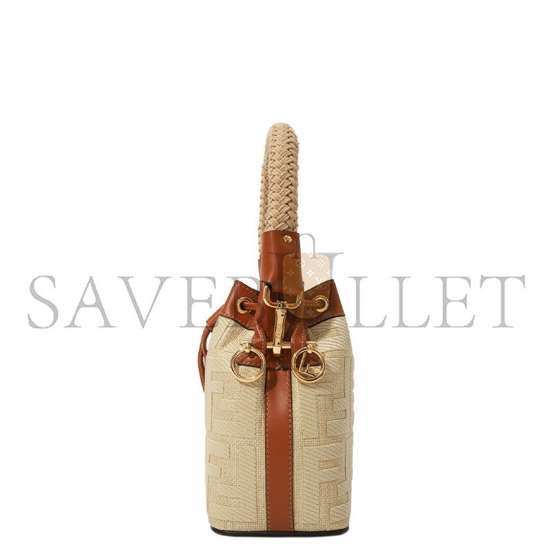 FENDI STRAW FF MINI MON TRESOR BUCKET BAG 8BS010AP4MF1LMM (18*12*10cm)